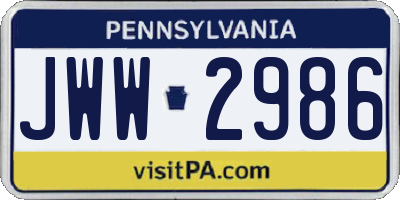 PA license plate JWW2986