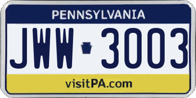 PA license plate JWW3003