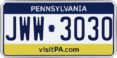 PA license plate JWW3030