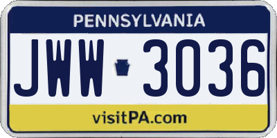 PA license plate JWW3036