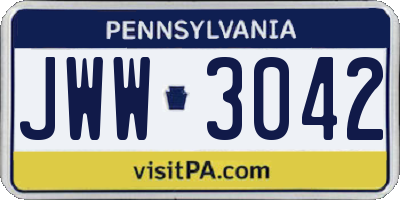 PA license plate JWW3042