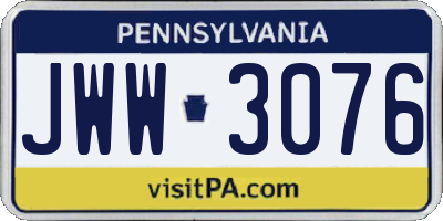 PA license plate JWW3076
