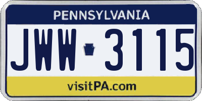 PA license plate JWW3115