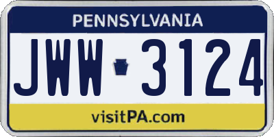 PA license plate JWW3124
