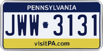 PA license plate JWW3131