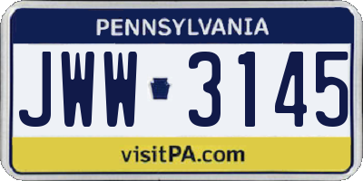 PA license plate JWW3145