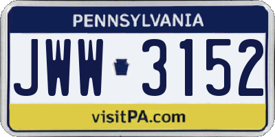 PA license plate JWW3152