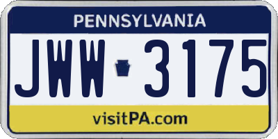 PA license plate JWW3175