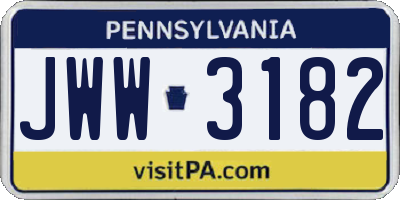 PA license plate JWW3182