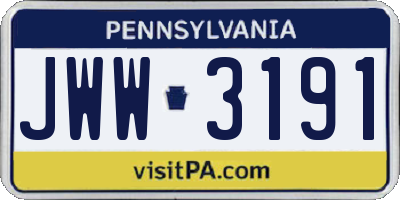 PA license plate JWW3191