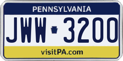 PA license plate JWW3200