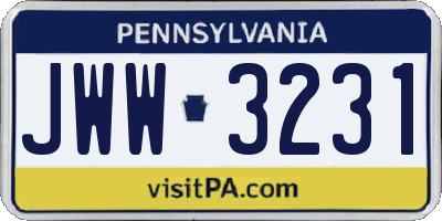 PA license plate JWW3231