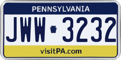 PA license plate JWW3232