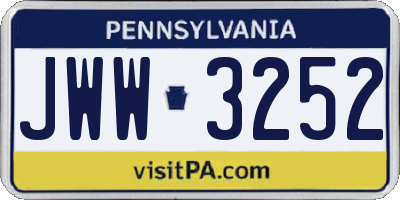 PA license plate JWW3252