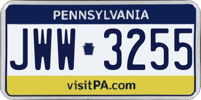 PA license plate JWW3255
