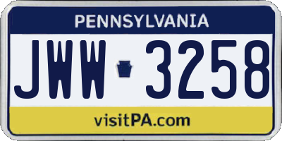 PA license plate JWW3258
