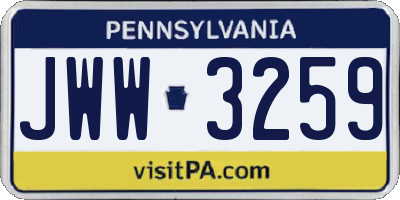 PA license plate JWW3259