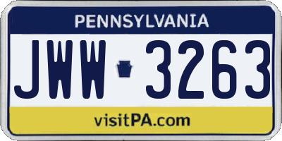PA license plate JWW3263
