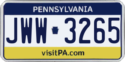 PA license plate JWW3265