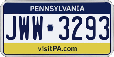 PA license plate JWW3293