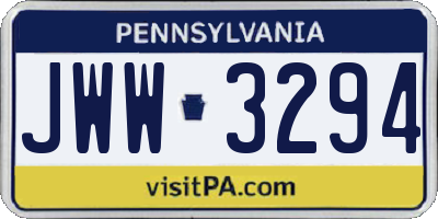 PA license plate JWW3294