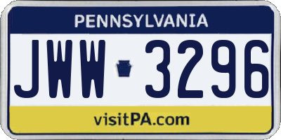 PA license plate JWW3296