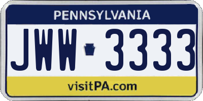 PA license plate JWW3333