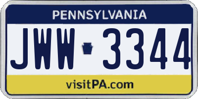 PA license plate JWW3344
