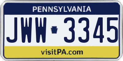 PA license plate JWW3345
