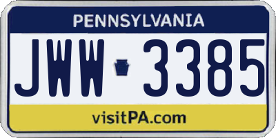 PA license plate JWW3385