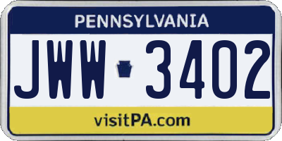 PA license plate JWW3402