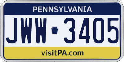 PA license plate JWW3405