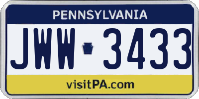 PA license plate JWW3433