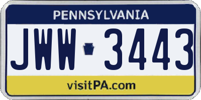 PA license plate JWW3443
