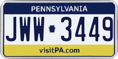 PA license plate JWW3449