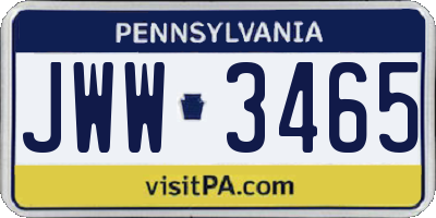 PA license plate JWW3465