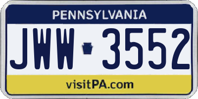PA license plate JWW3552