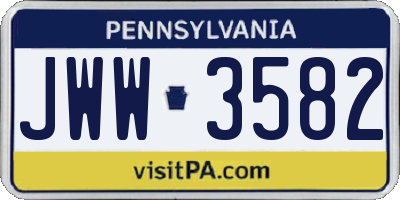 PA license plate JWW3582