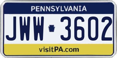 PA license plate JWW3602