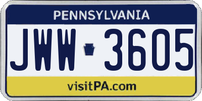 PA license plate JWW3605