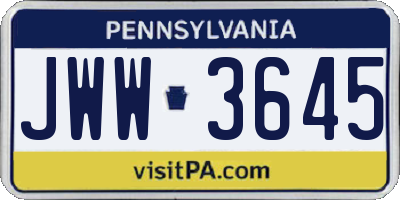 PA license plate JWW3645