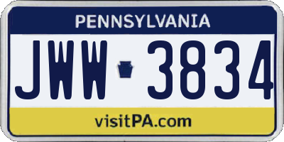 PA license plate JWW3834