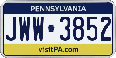 PA license plate JWW3852