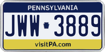 PA license plate JWW3889