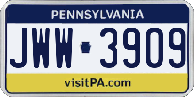 PA license plate JWW3909