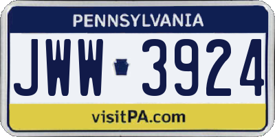 PA license plate JWW3924