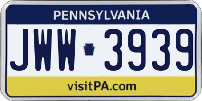 PA license plate JWW3939
