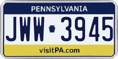 PA license plate JWW3945