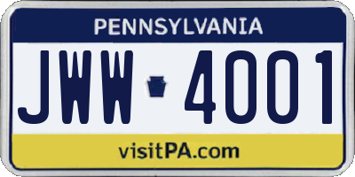 PA license plate JWW4001