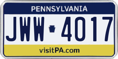 PA license plate JWW4017